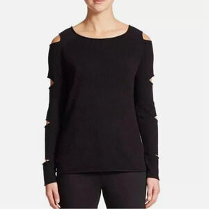 Skull Cashmere Sweater Cutout Cold Shoulder Sleeve Pullover Knit Black Size XS